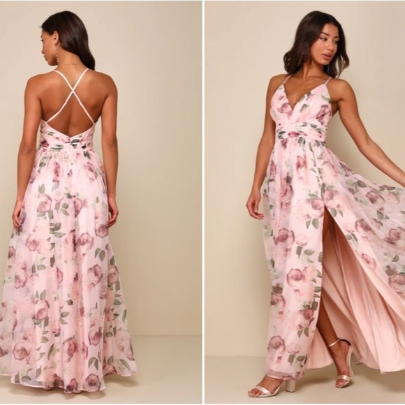 LULU's Floral Sexy Flowy Prom Wedding Chic Flowy Organza Maxi Dress NWOT - Picture 4 of 4